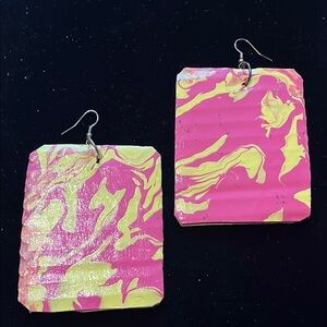 Pink and Yellow Abstract Earrings 925 Stamped